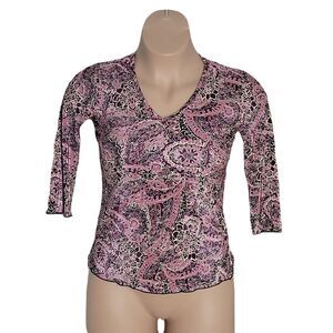 Brittany Black Classy Shirt ~ Sz PL ~ Purple & White ~ 3/4 Sleeve ~ Stretchy